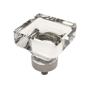 Satin Nickel Square Knob with Clear Glass Cabinet Hardware